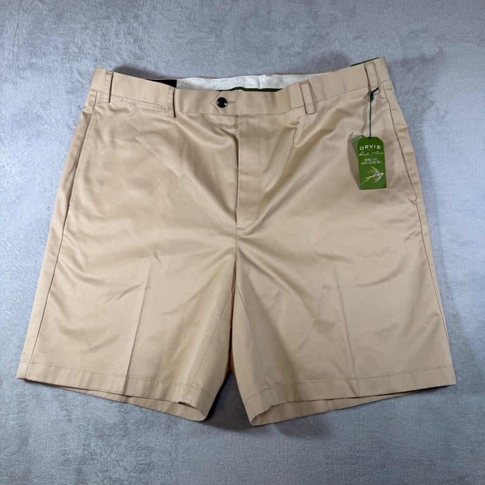 Orvis Mens 42 Khaki Wrinkle-Free Luxury Cotton Twill Shorts Signature Collection
